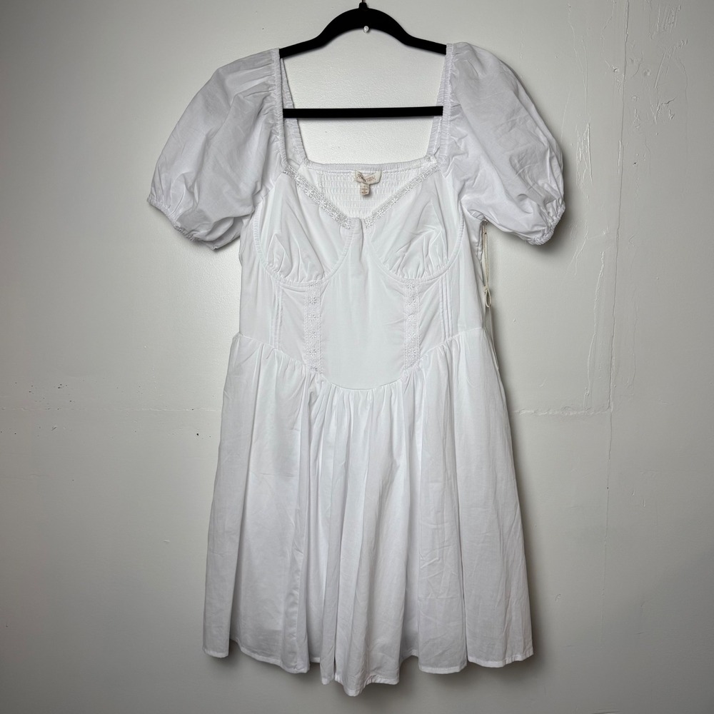 R Wish Cotton White Mini Dress Sweetheart Neck Cottagecore Prairie Spring L
